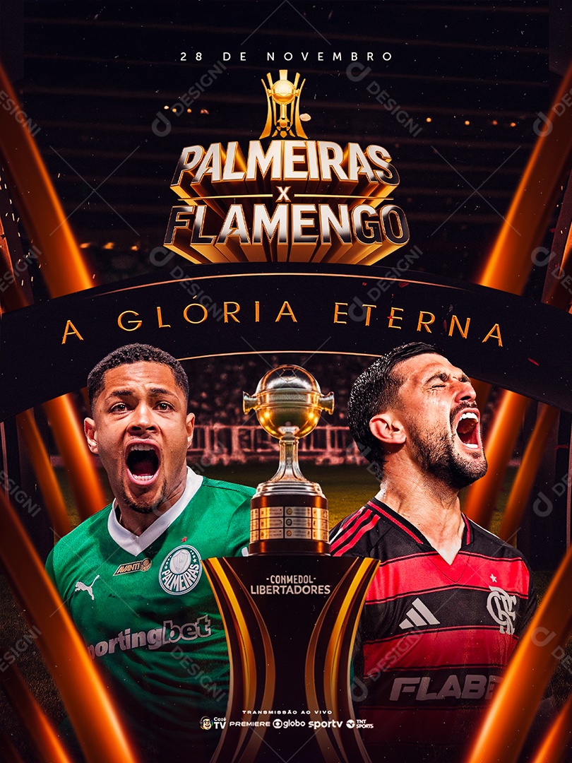Libertadores Palmeiras x Flamengo Glória Eterna Social Media PSD Editável