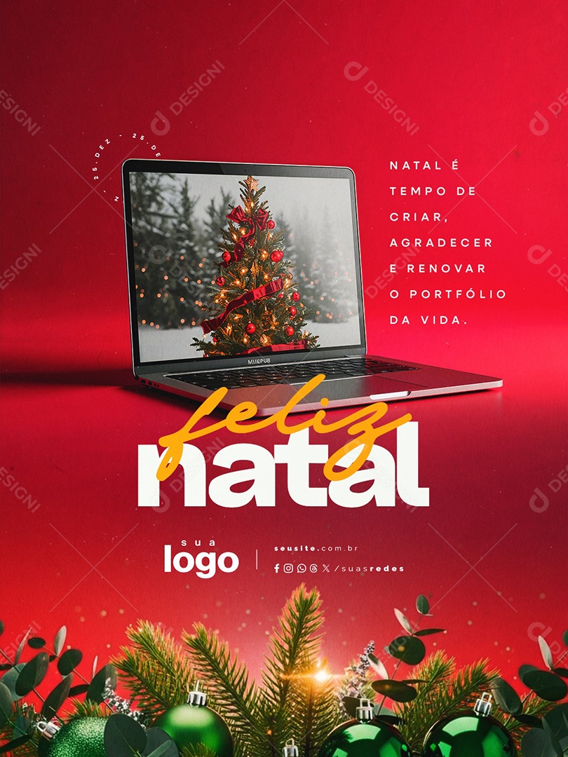 Feliz Natal 25 de Dezembro Designer Gráfico Natal é Tempo de Criar Social Media PSD Editável