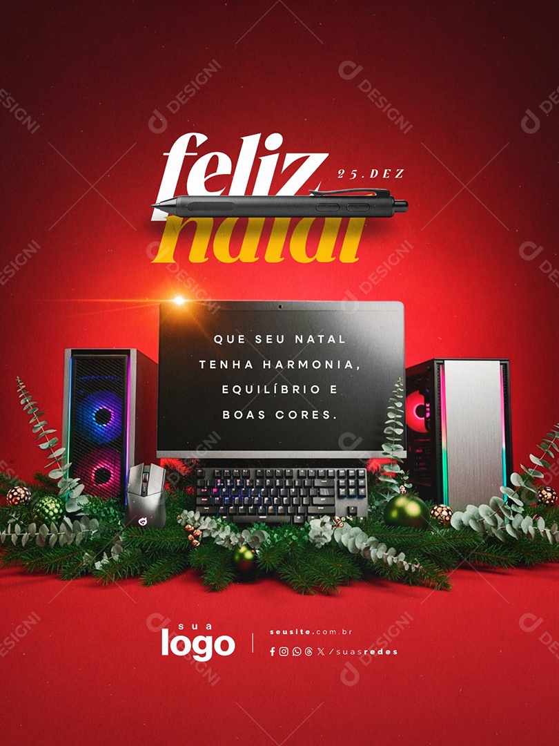 Feliz Natal 25 de Dezembro Designer Gráfico Que Seu Natal Tenha Harmonia Social Media PSD Editável
