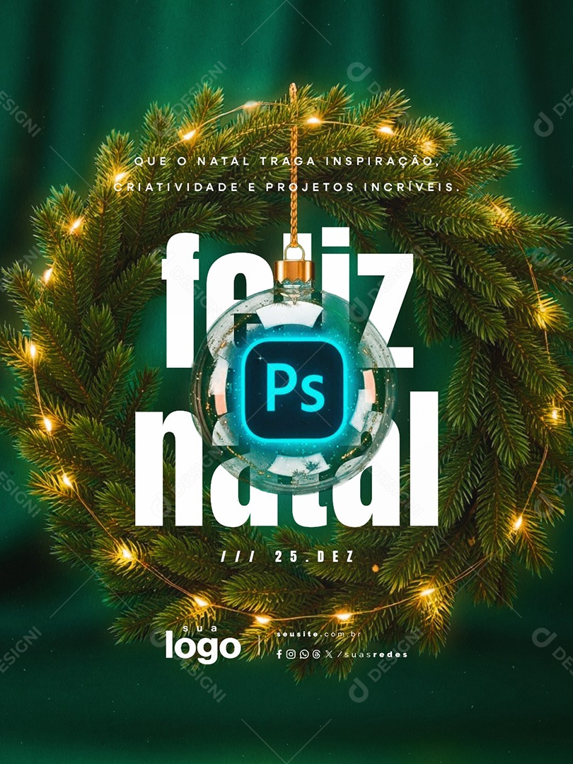 Feliz Natal 25 de Dezembro Designer Gráfico Queo Natal Traga Inspiração Social Media PSD Editável