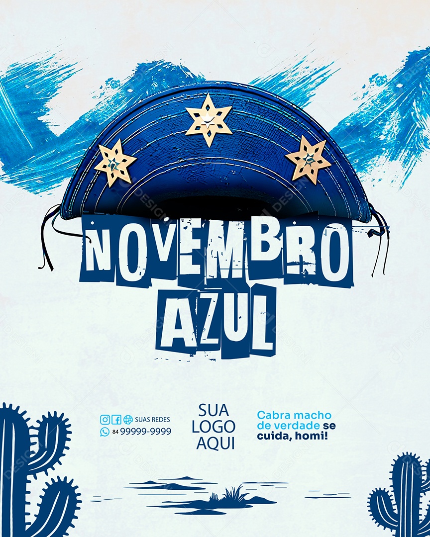 Novembro Azul Cabra Macho de Verdade Se Cuida Social Media PSD Editável