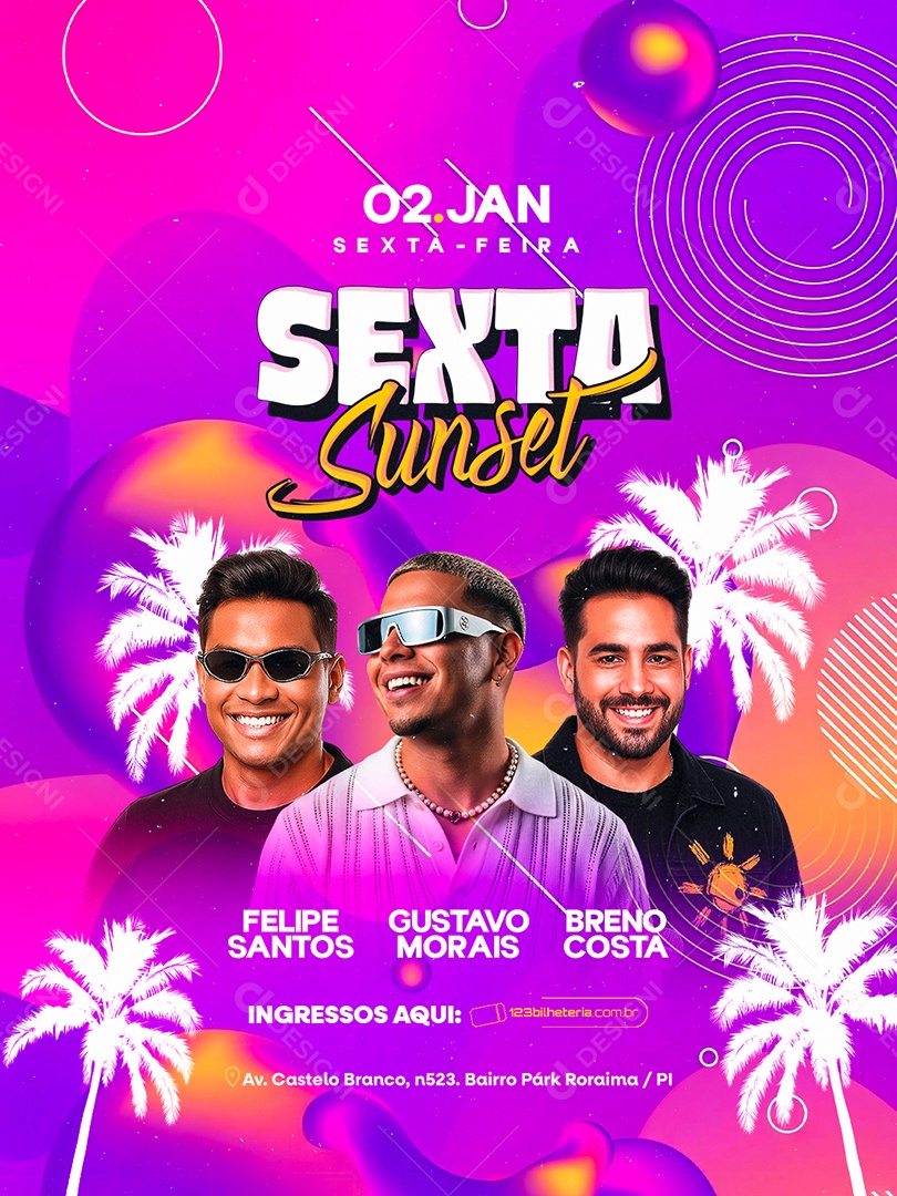 Flyer Próximos Shows Sexta Sunset Social Media PSD Editável