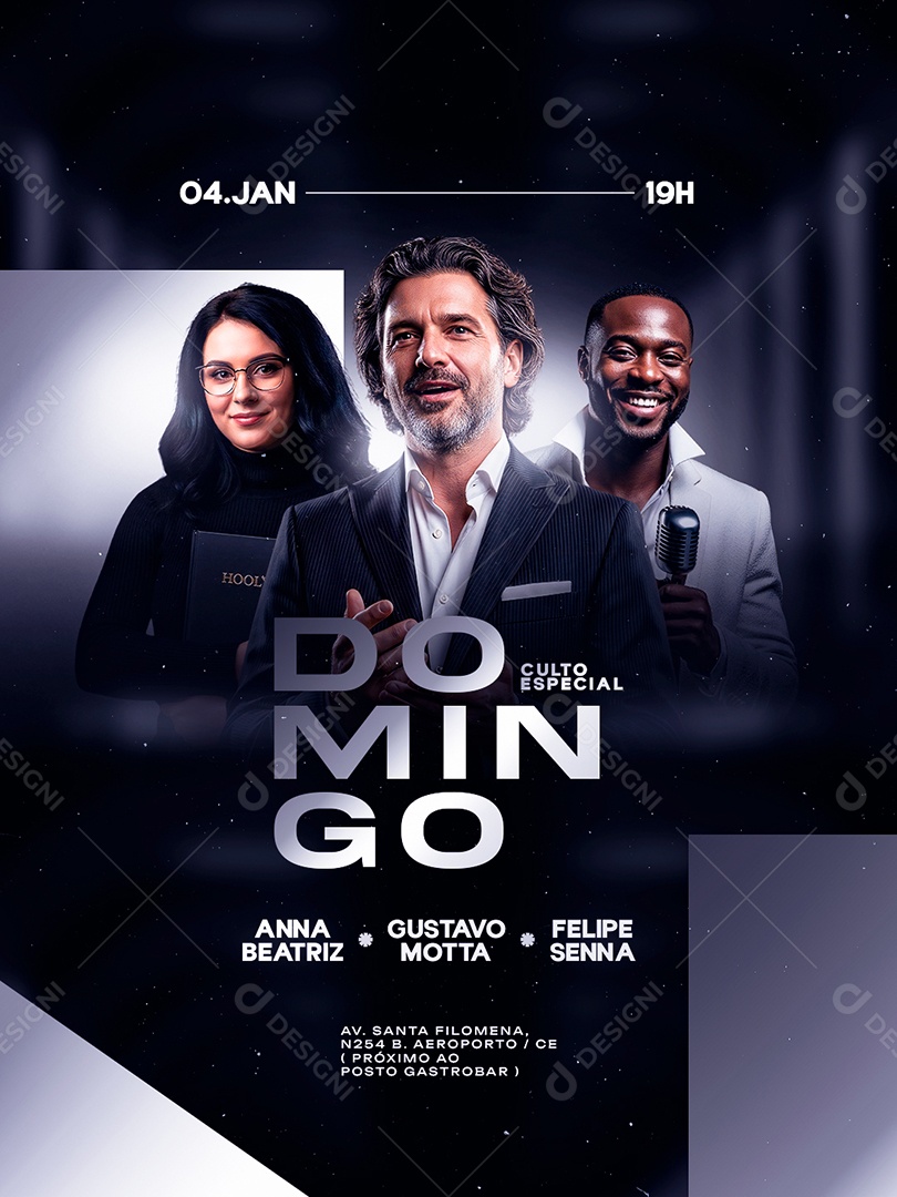 Flyer Gospel Culto Especial Domingo Social Media PSD Editável