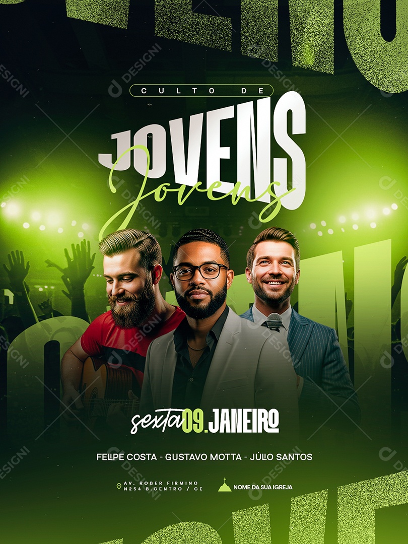 Flyer Gospel Culto de Jovens Social Media PSD Editável