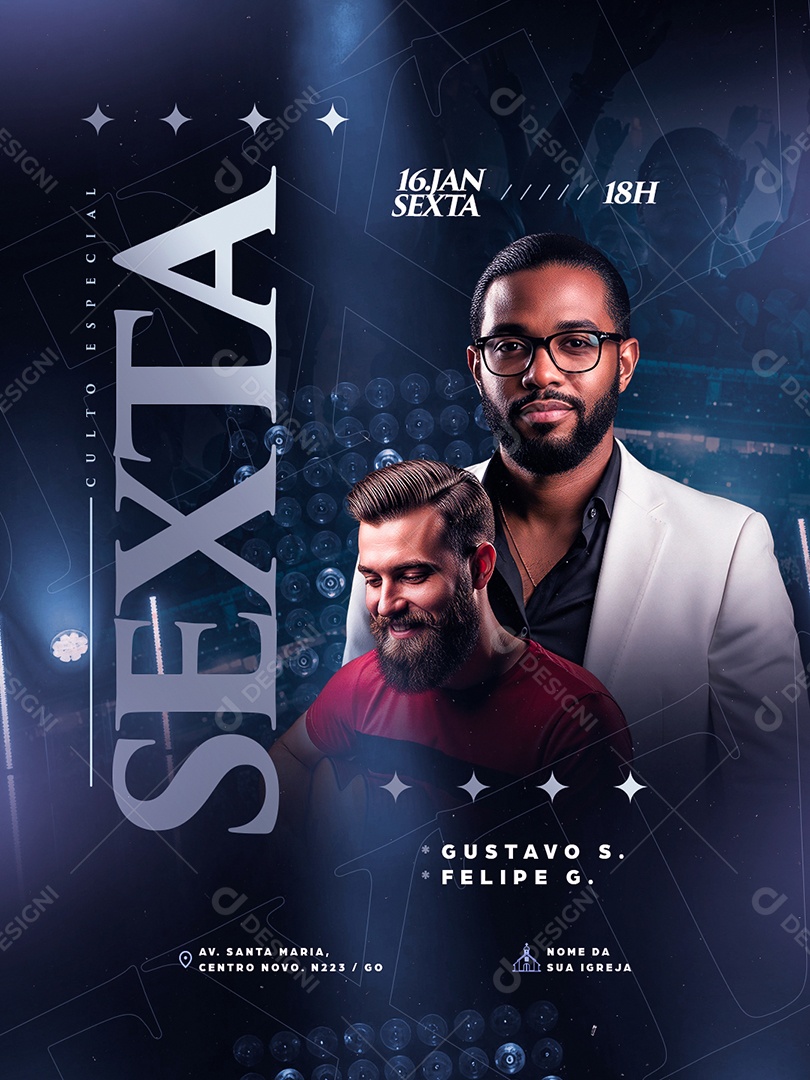 Flyer Gospel Culto Especial Sexta Social Media PSD Editável