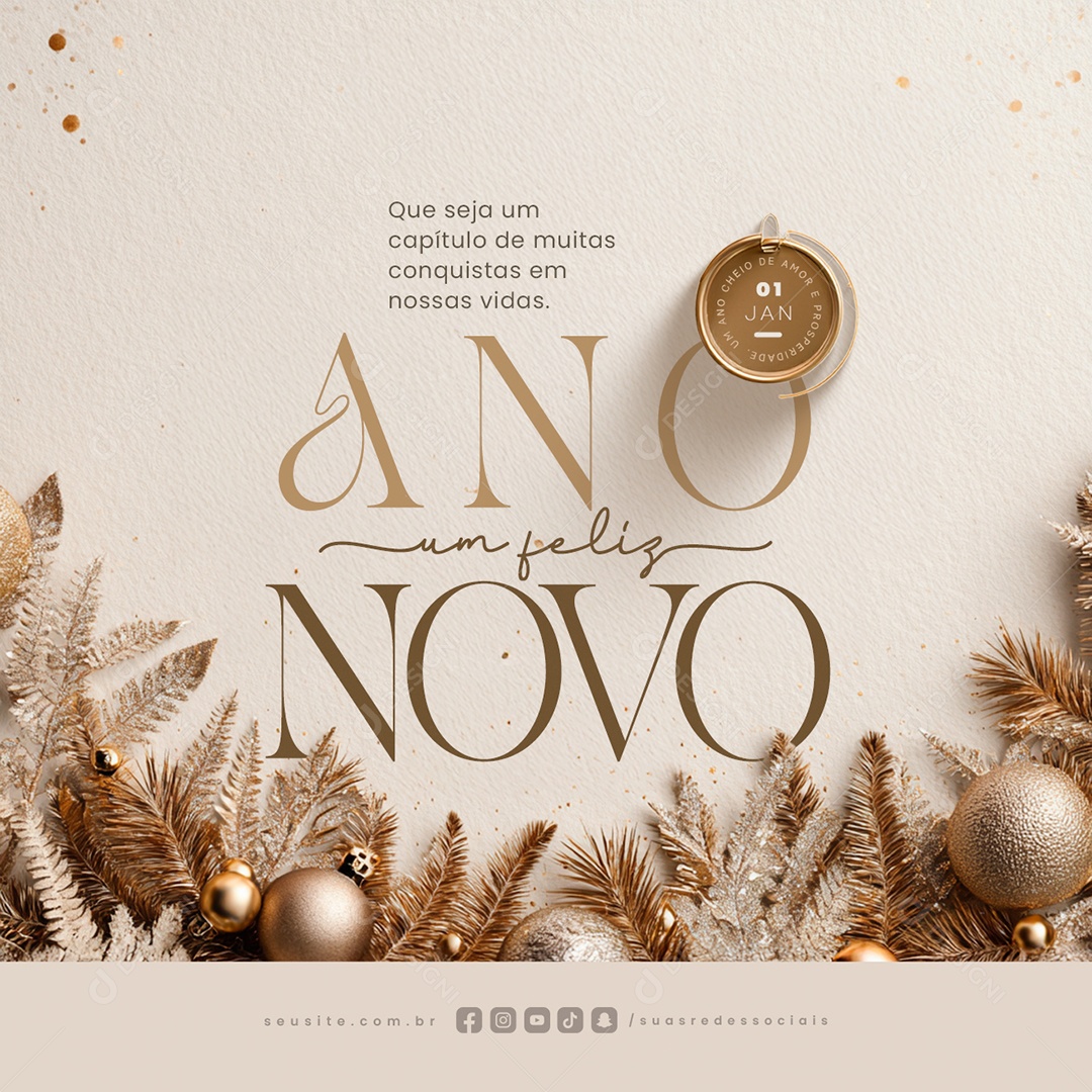 Um Feliz Ano Novo 01 de Janeiro Social Media PSD Editável
