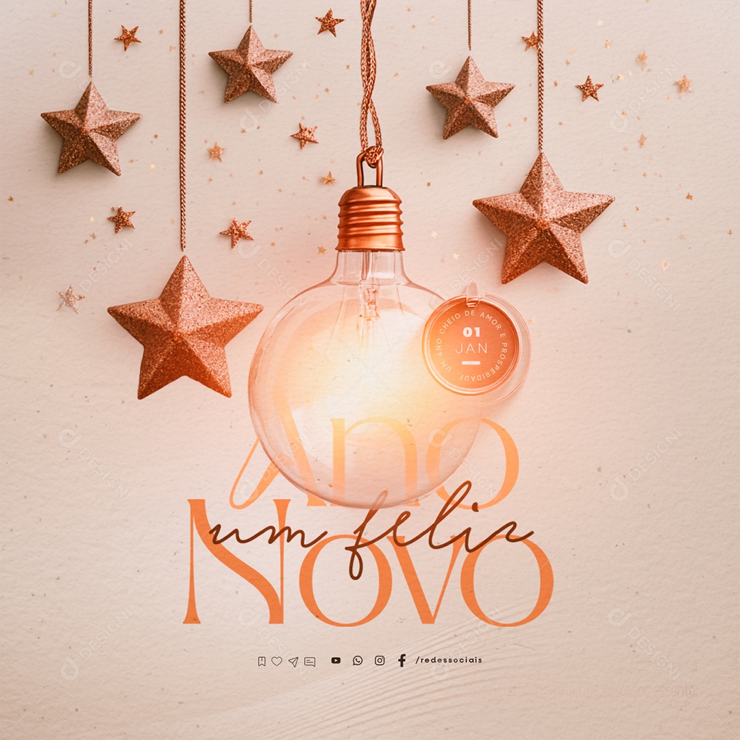Um Feliz Ano Novo 01 de Janeiro Social Media PSD Editável
