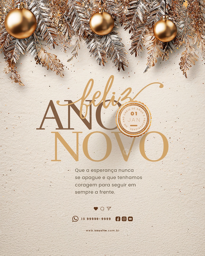 Feliz Ano Novo 01 de Janeiro Social Media PSD Editável