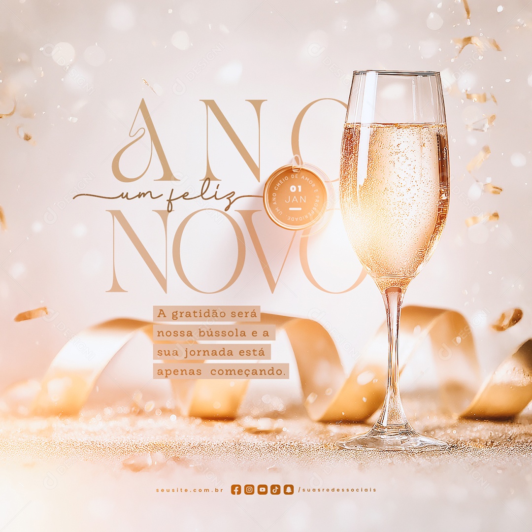 Um Feliz Ano Novo 01 de Janeiro Social Media PSD Editável