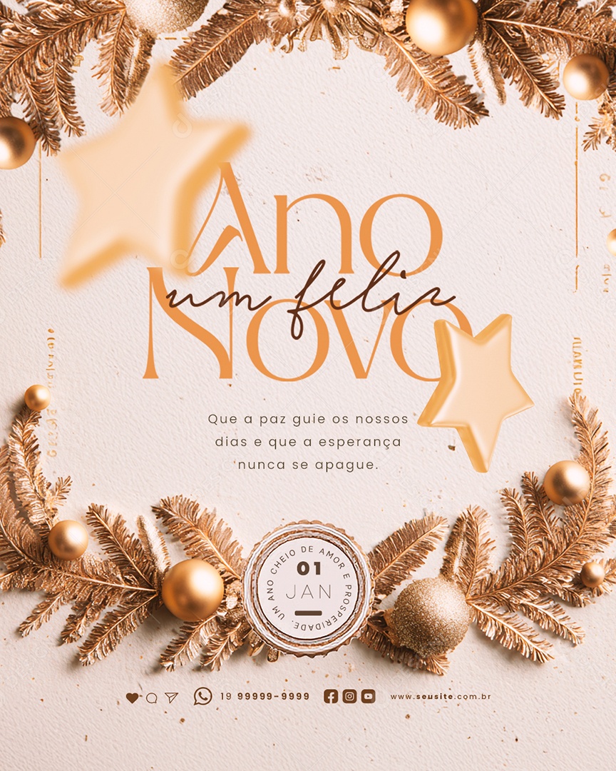 Um Feliz Ano Novo 01 de Janeiro Social Media PSD Editável