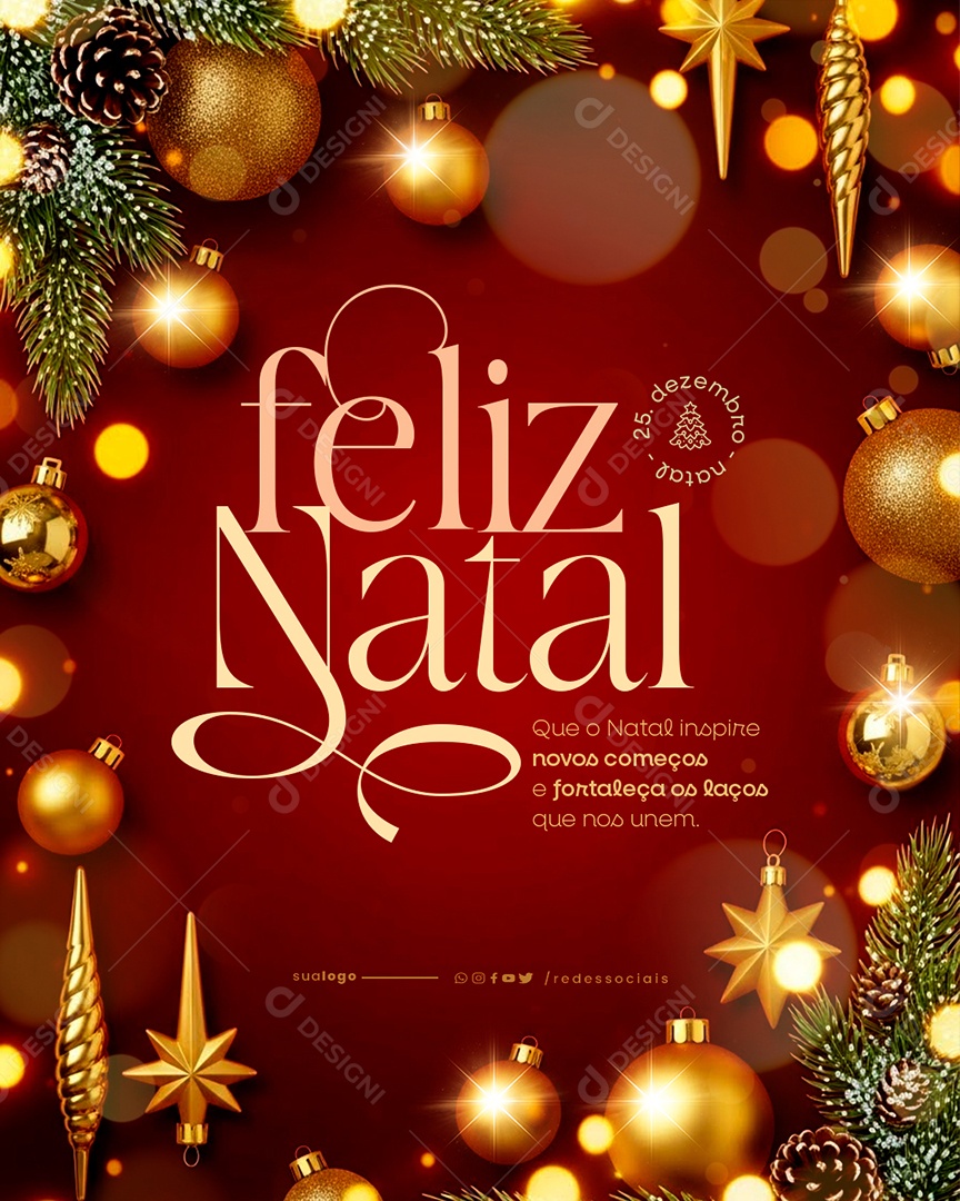 Feliz Natal 25 de Dezembro Social Media PSD Editável