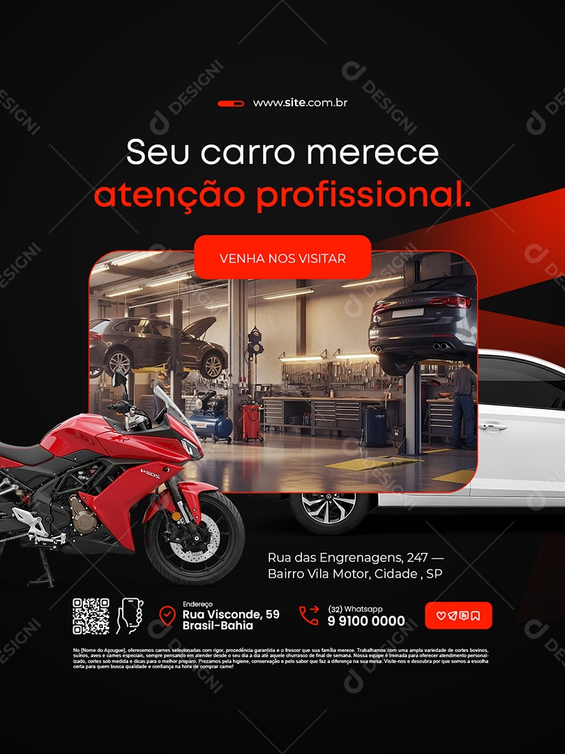 Oficina Mecânica Seu Carro Merece Atenção Profissional Social Media PSD Editável