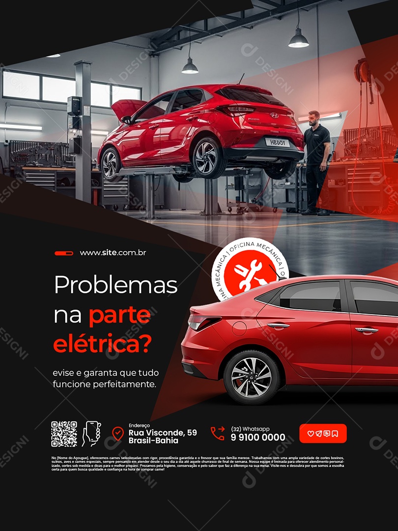 Oficina Mecânica Problemas na Parte Elétrica Social Media PSD Editável