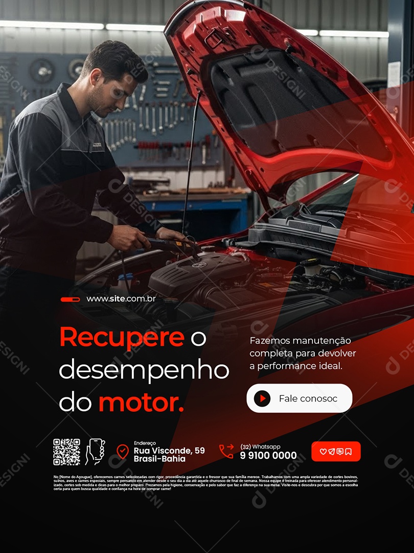 Oficina Mecânica Recupere o Desempenho do Motor Social Media PSD Editável
