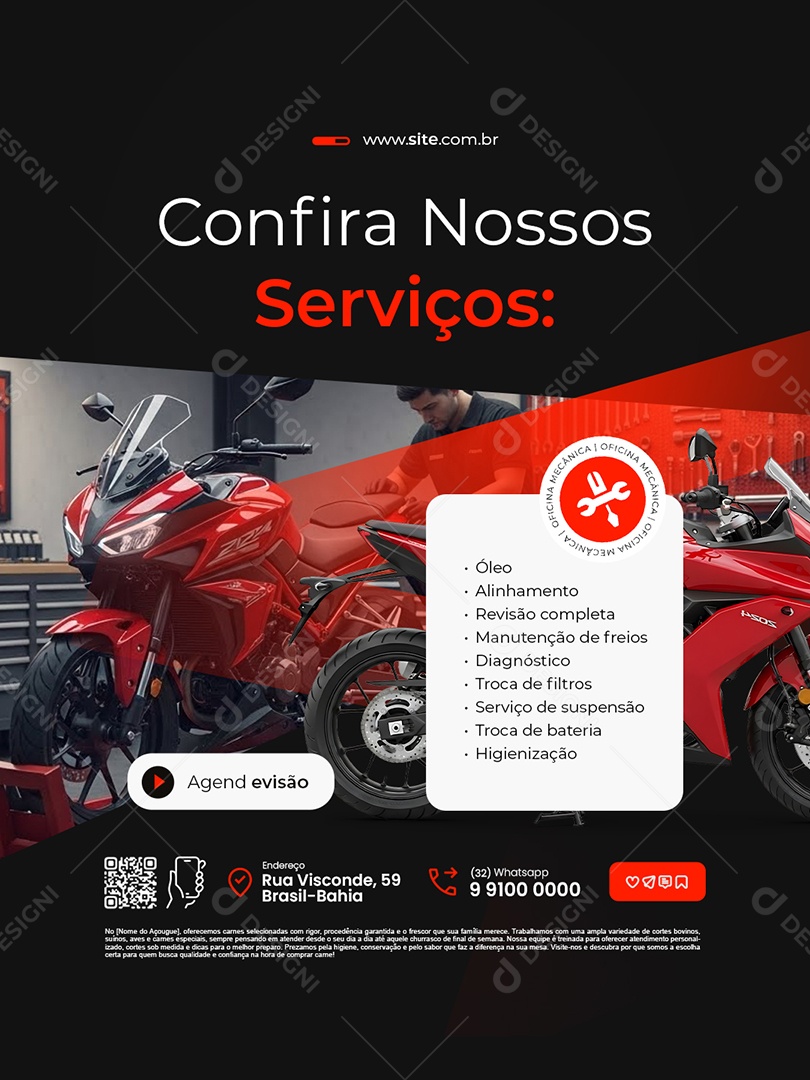 Oficina Mecânica Confira Nossos Serviços Social Media PSD Editável