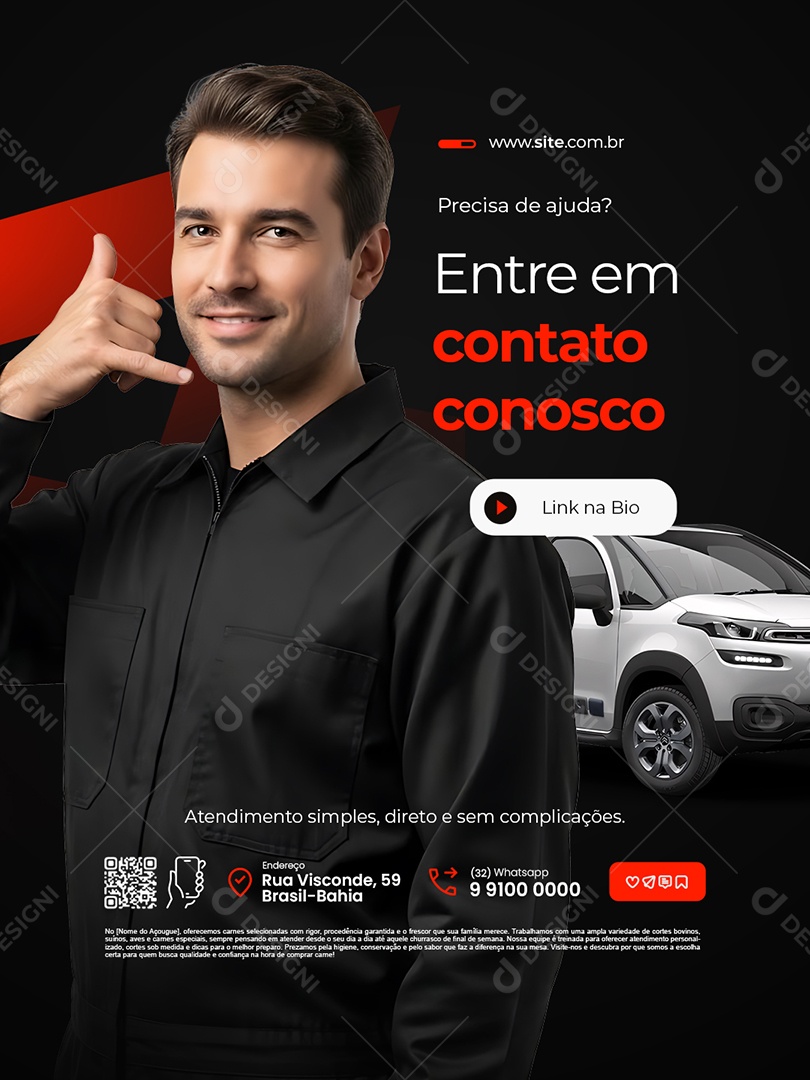 Oficina Mecânica Entre em Contato Conosco Social Media PSD Editável