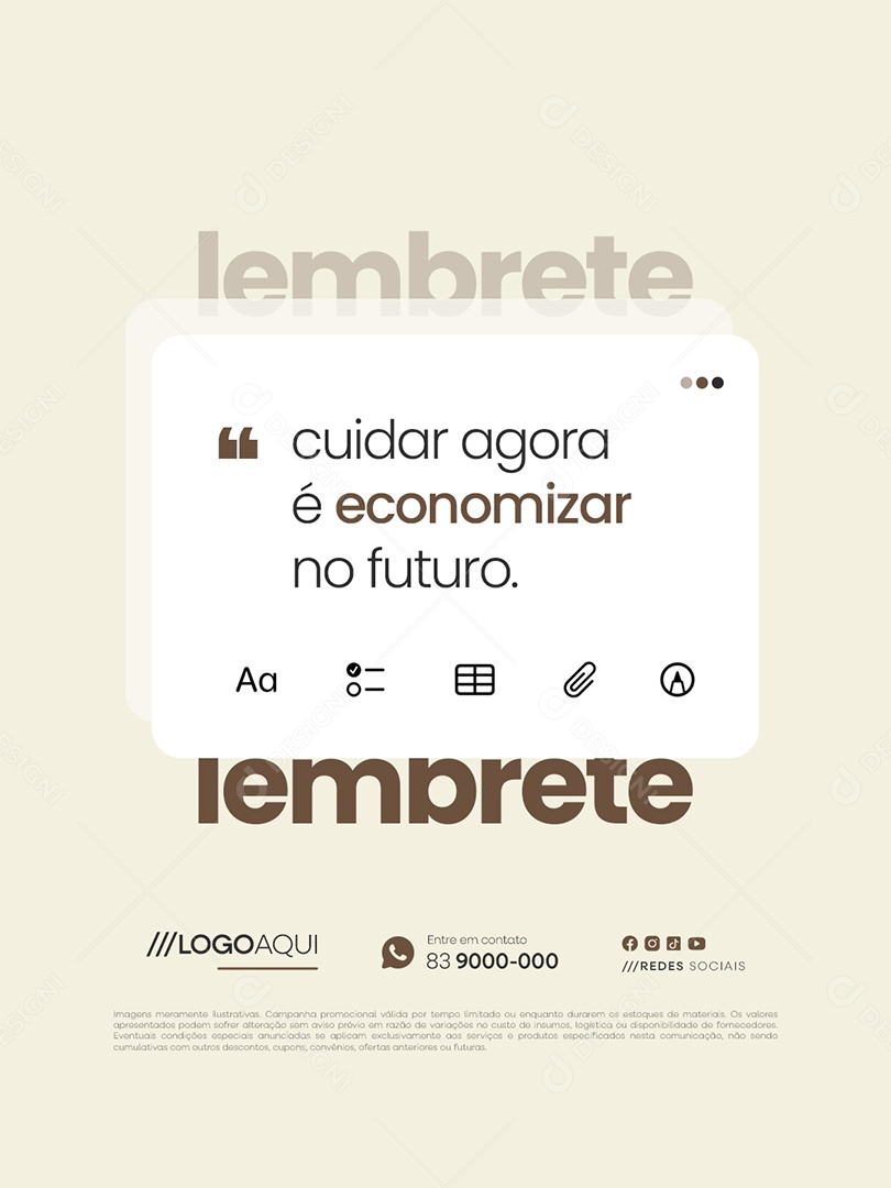 Lembrete Convênio Médico Cuidar Agora é Economizar no Futuro Social Media PSD Editável