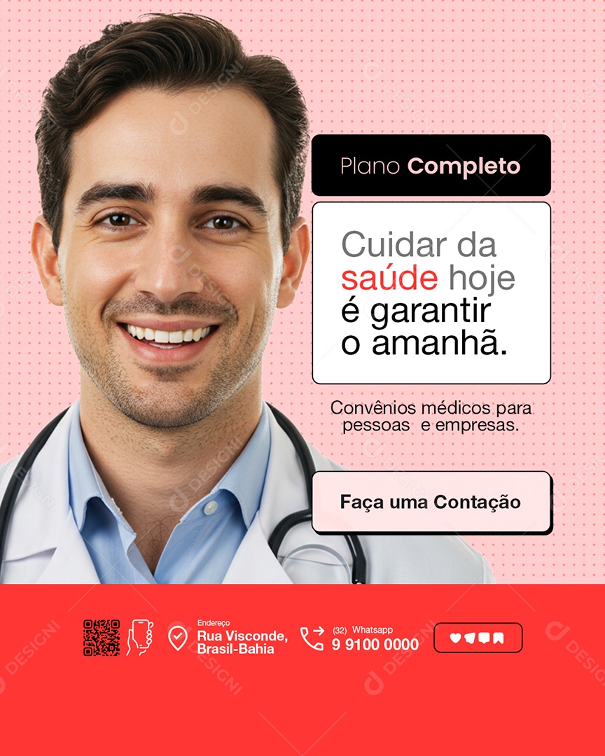 Convênio Médico Plano Completo Cuidar da Saúde Social Media PSD Editável