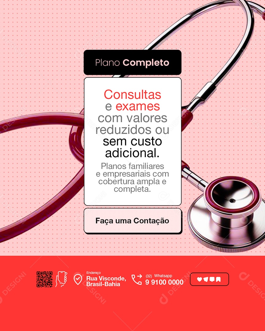 Convênio Médico Consultas e Exames Social Media PSD Editável