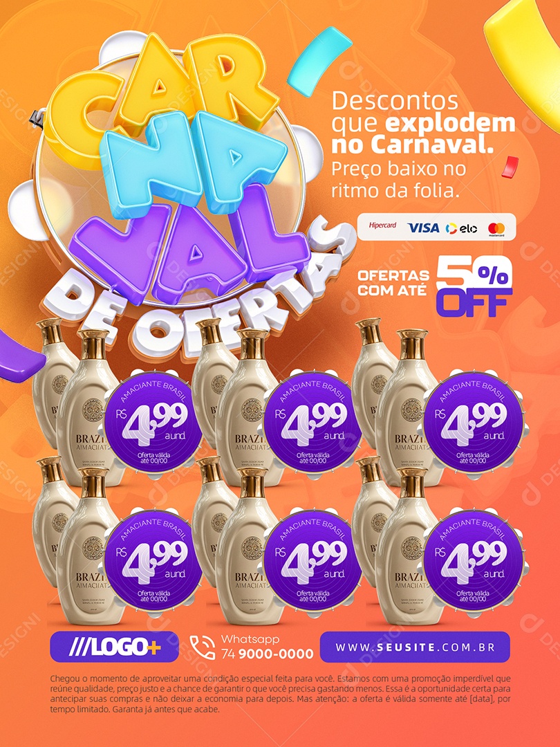 Carnaval de Ofertas Supermercado Encarte Descontos Que Explodem Social Media PSD Editável