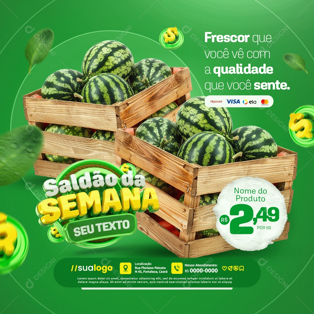 Saldão da Semana Hortifruti Melancia Frescor Que Você Vê Social Media PSD Editável