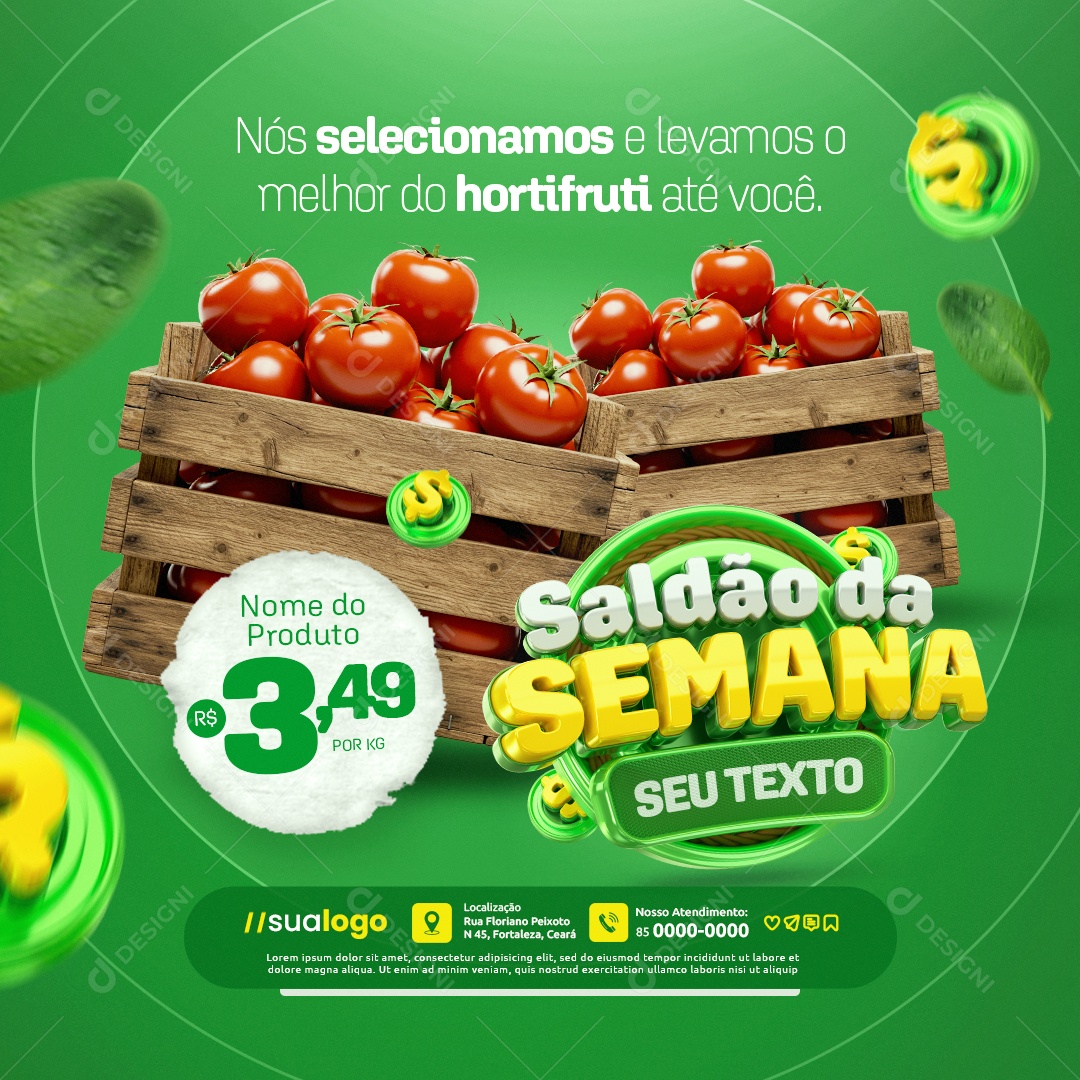 Saldão da Semana Hortifruti Tomate Nós Selecionamos e Levamos o Melhor Social Media PSD Editável