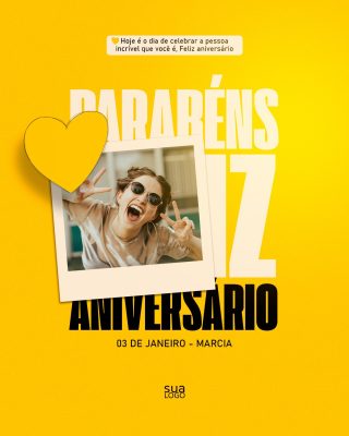 Aniversário Feliz Parabéns 03 de Janeiro Marcia Card PSD Editável