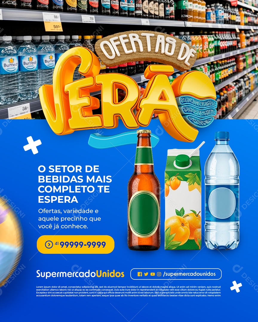 Ofertas de Verão Supermercado O Setor de Bebidas Mais Completo Social Media PSD Editável