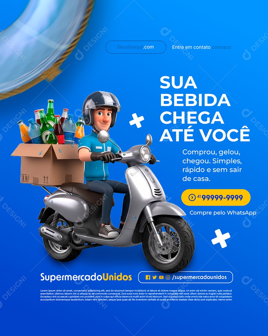 Ofertas de Verão Supermercado Sua Bebida Chega Até Você Social Media PSD Editável