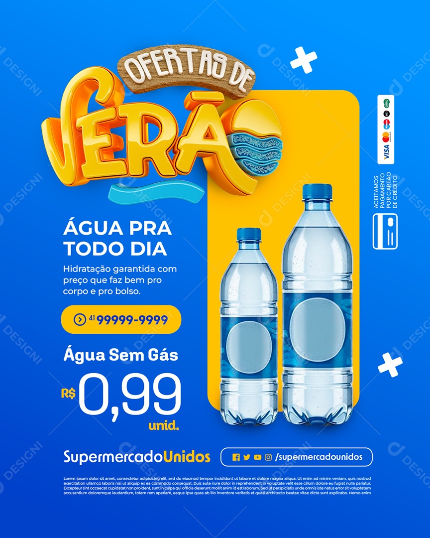 Ofertas de Verão Supermercado Água Sem Gás Social Media PSD Editável