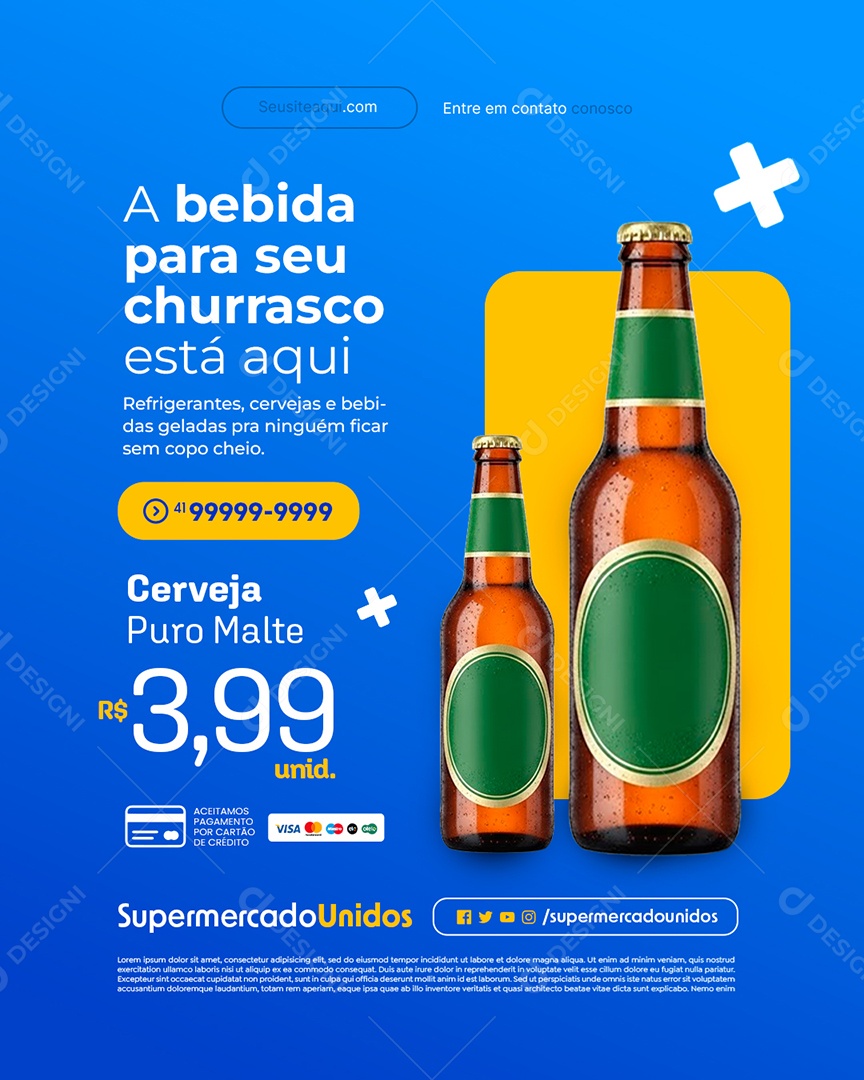Ofertas de Verão Supermercado A Bebida para Seu Churrasco Está Aqui Social Media PSD Editável