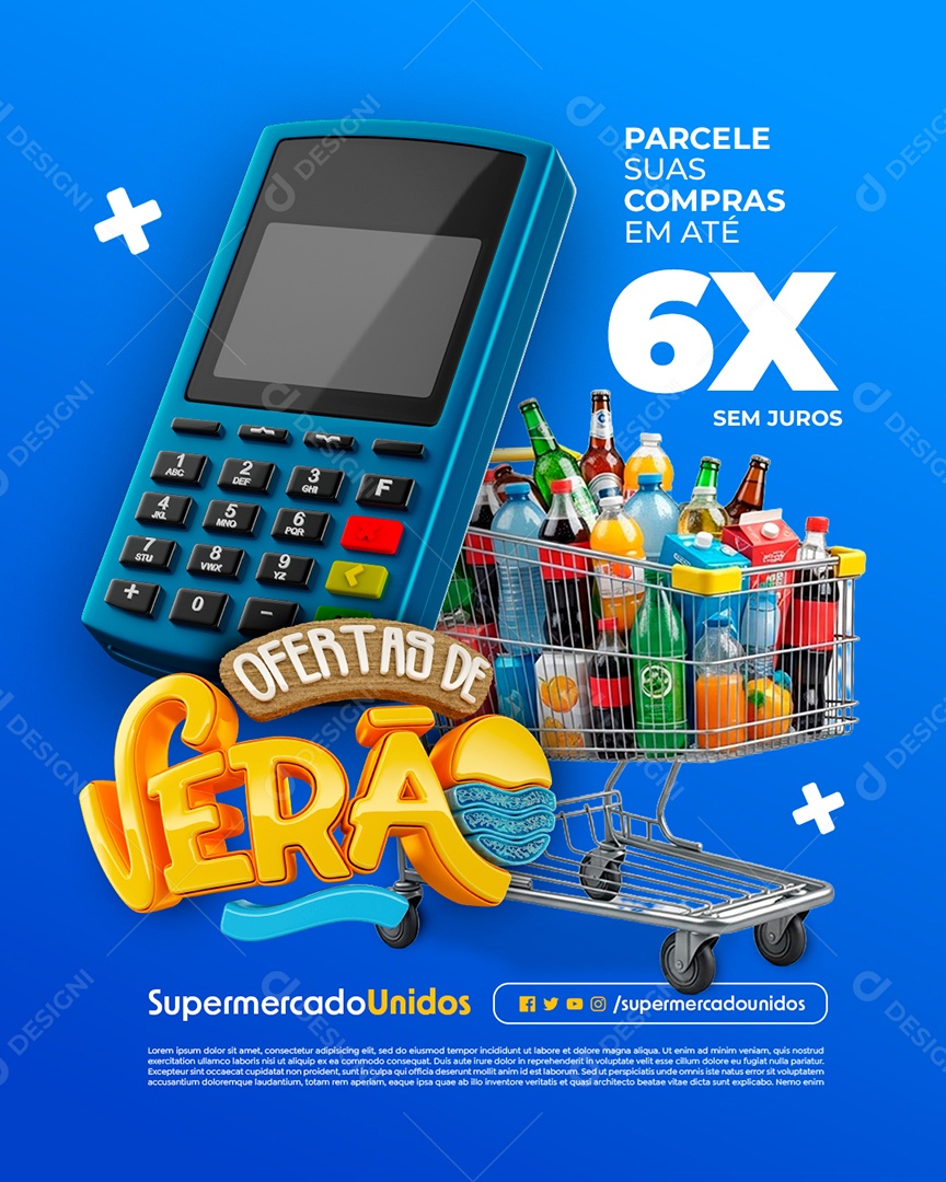 Ofertas de Verão Supermercado Parcele Suas Compras em Até 6x Sem Juros Social Media PSD Editável
