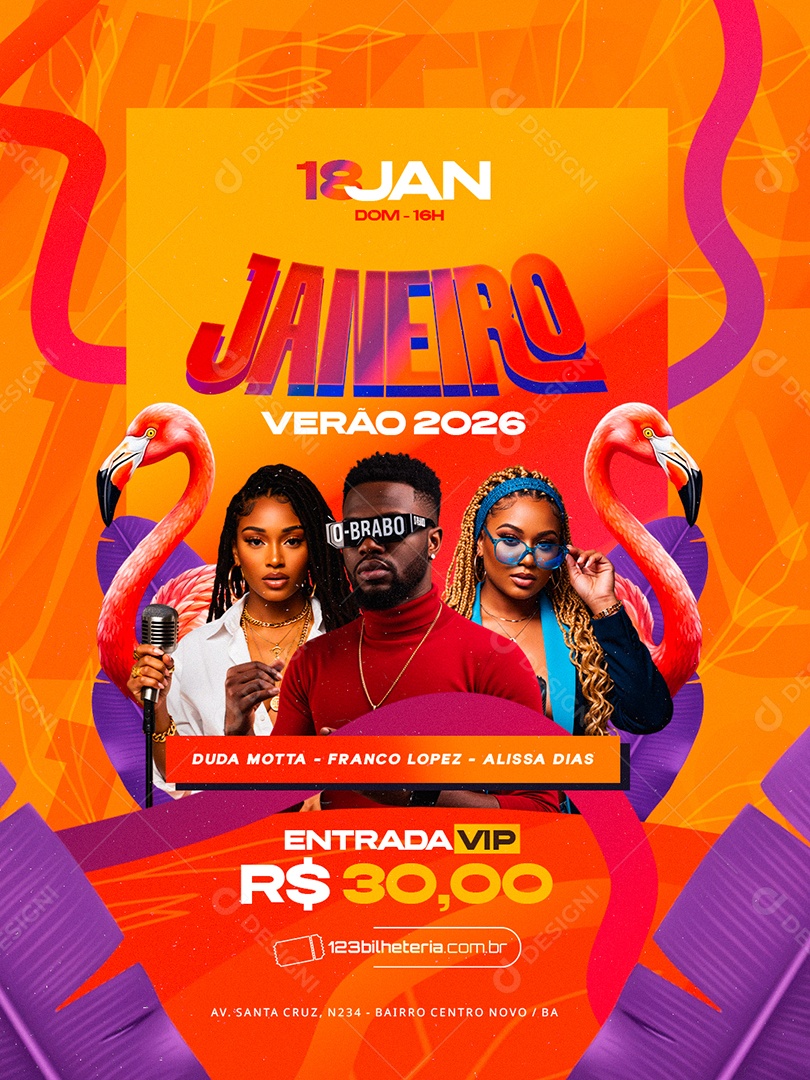 Flyer Próximos Shows Janeiro Verão 2026 Social Media PSD Editável