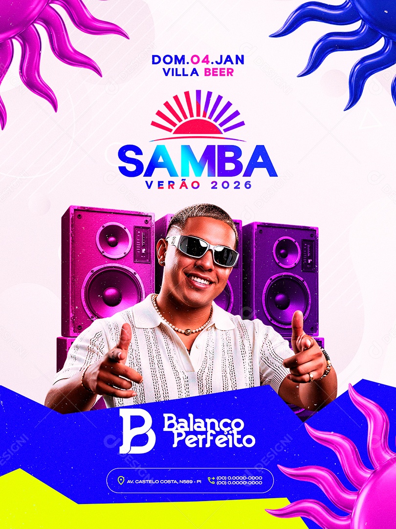 Flyer Próximos Shows Samba Verão 2026 Social Media PSD Editável