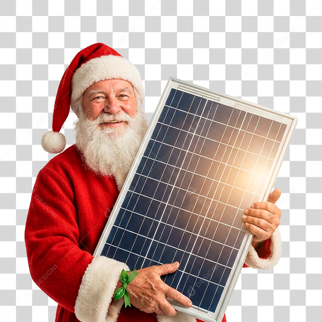 Papai Noel Segurando Placa Solar PNG Transparente