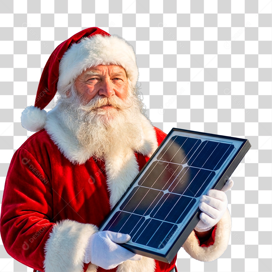 Papai Noel Segurando Placa Solar PNG Transparente