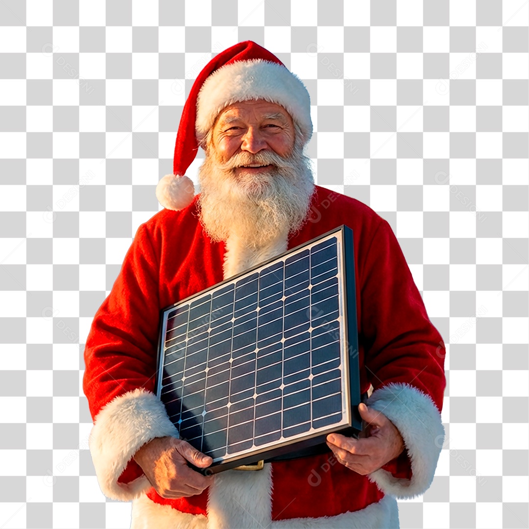 Papai Noel Segurando Placa Solar PNG Transparente