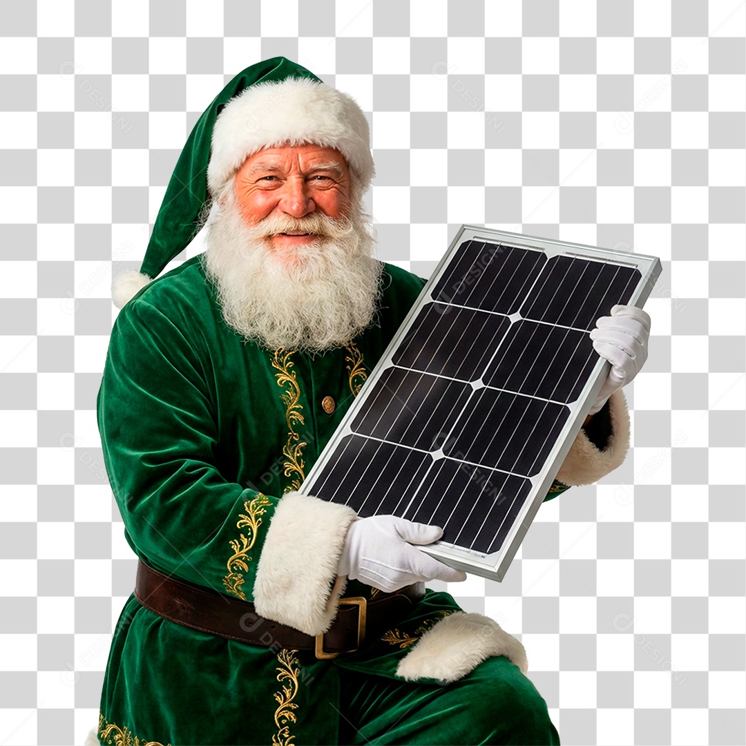 Papai Noel Segurando Placa Solar PNG Transparente