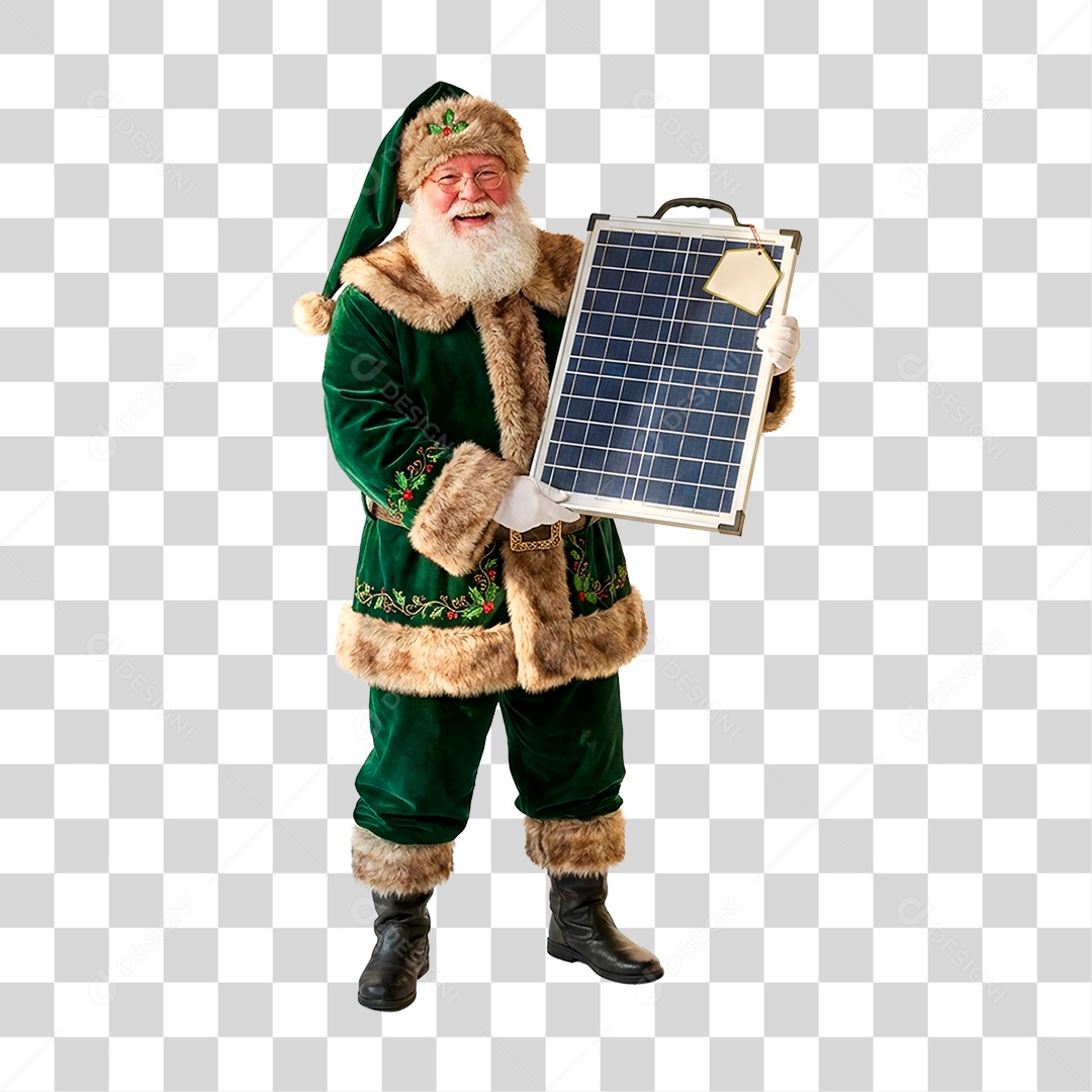 Papai Noel Segurando Placa Solar PNG Transparente