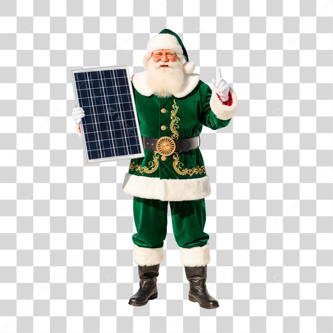 Papai Noel Segurando Placa Solar PNG Transparente