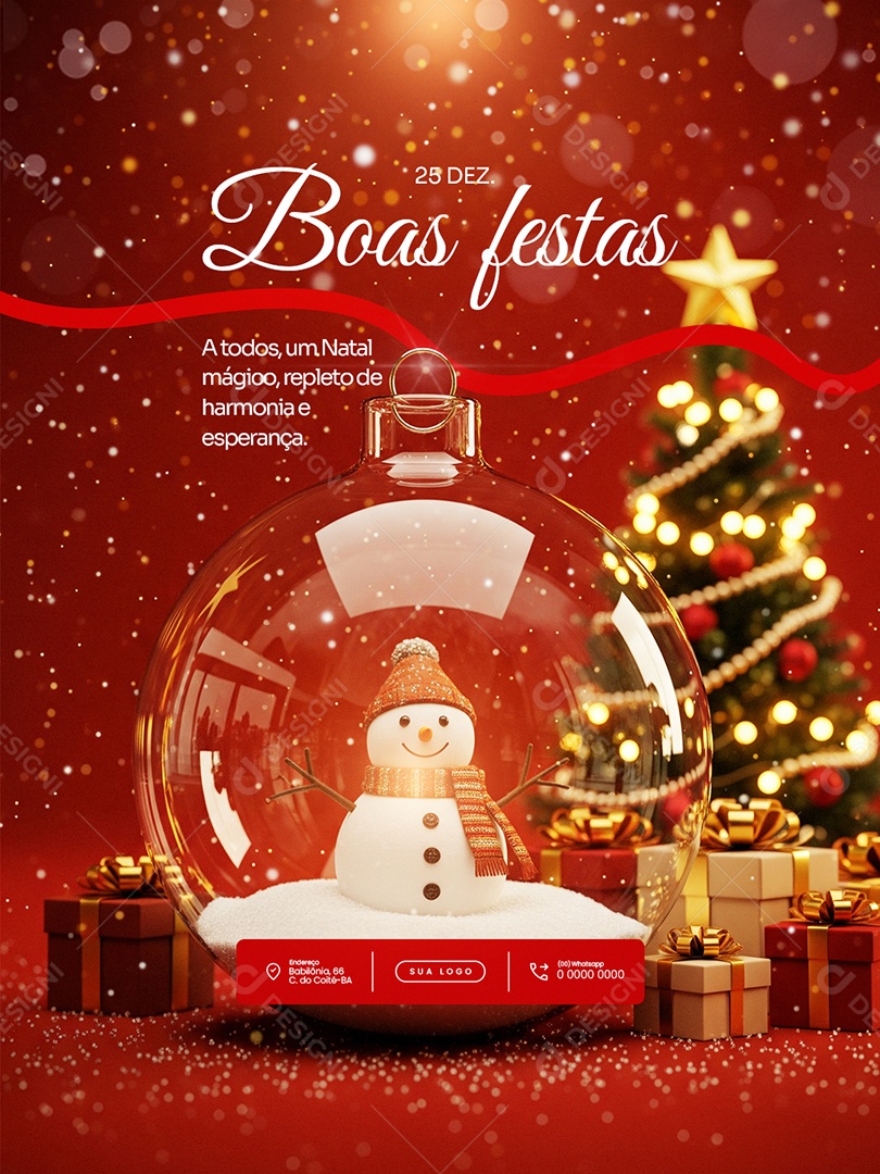 Feliz Natal 25 de Dezembro Feed Harmonia e Esperança Social Media PSD Editável