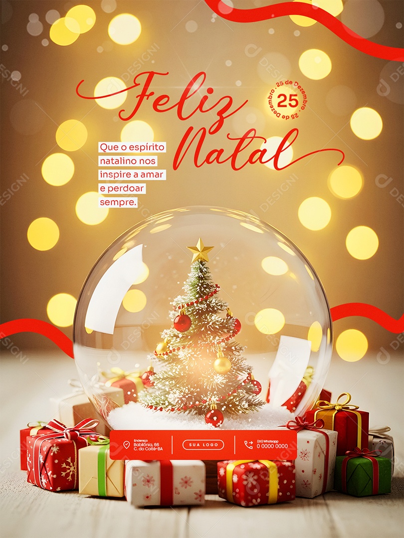 Feliz Natal 25 de Dezembro Feed Social Media PSD Editável