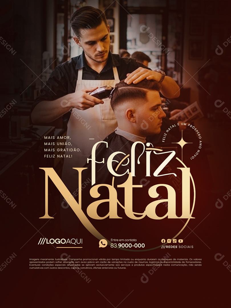Feliz Natal 25 de Dezembro Barbearia Social Media PSD Editável