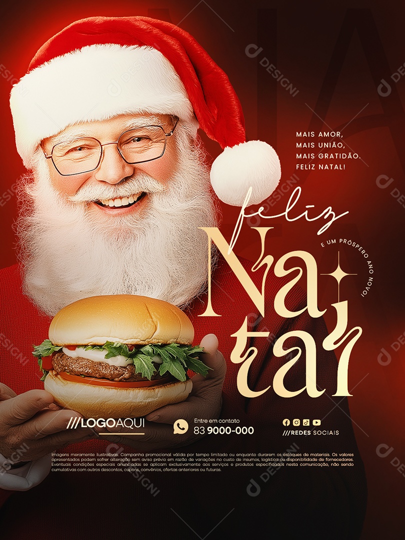Feliz Natal 25 de Dezembro Hamburgueria Social Media PSD Editável