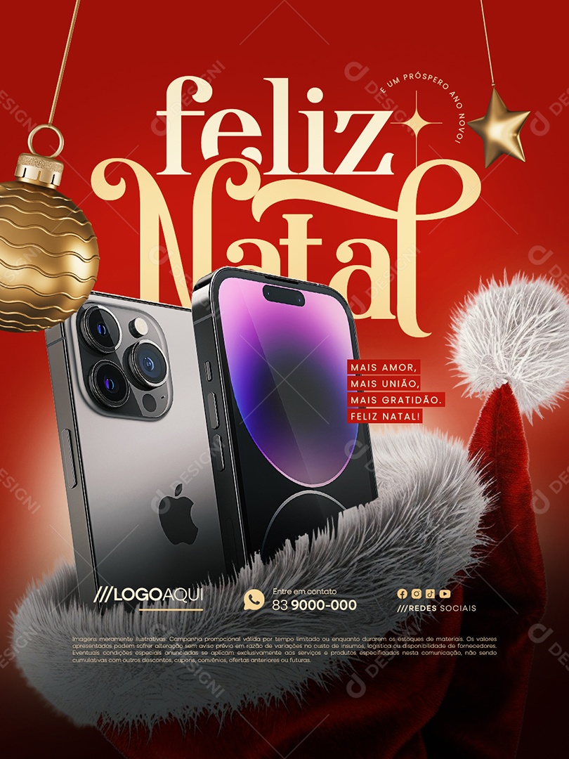 Feliz Natal 25 de Dezembro Loja de Celulares Social Media PSD Editável