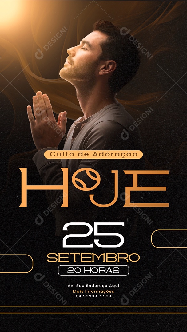 Story Flyer Gospel Culto de Adoração Hoje Social Media PSD Editável