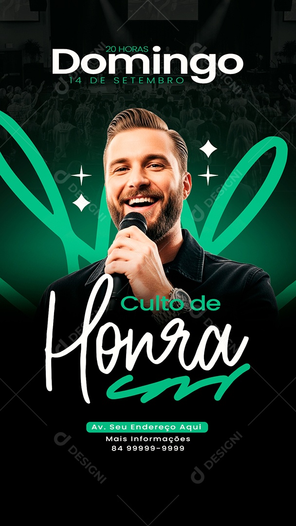 Story Flyer Gospel Domingo Culto de Honra Social Media PSD Editável