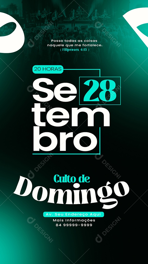 Story Flyer Gospel Culto de Domingo Social Media PSD Editável