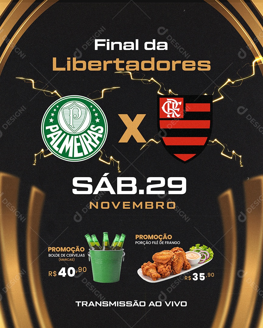 Final da Libertadores Palmeiras x Flamengo Social Media PSD Editável