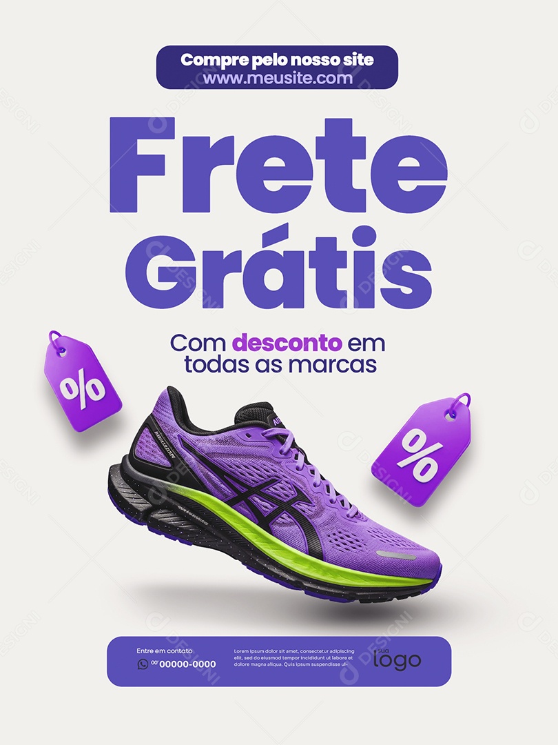 Loja de Calçados Frete Grátis com Desconto em Todas as Marcas Social Media PSD Editável